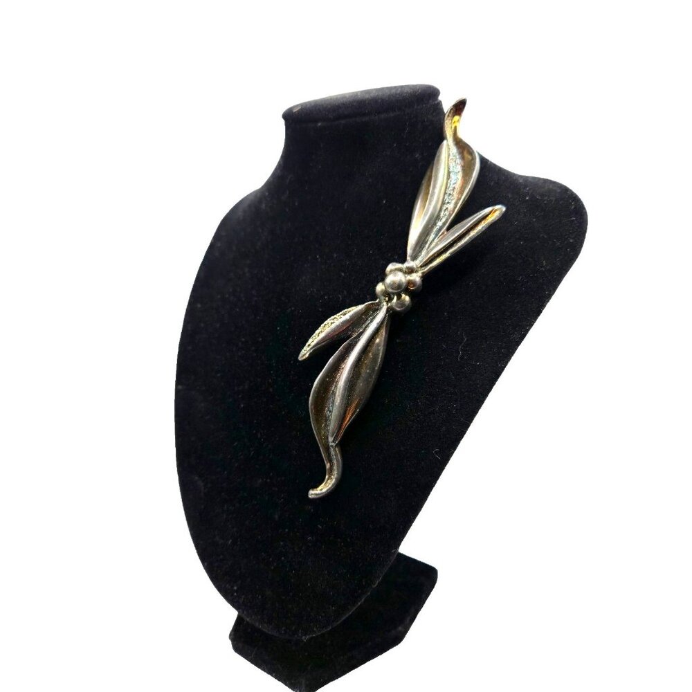 Antique Argentium 960 Silver Stylized Leaf and berry Large 5.5 signed brooch